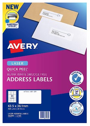 Avery L7160 White Laser 63.5 x 38.1mm Permanent Quick Peel Address Labels with Sure Feed - 420 Pack