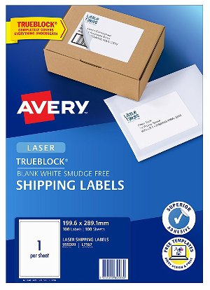 Avery L7167 White Laser 199.6 x 289.1mm Permanent Shipping Labels with Trueblock - 100 Pack