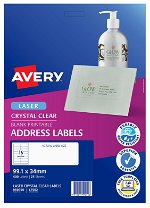 Avery L7562 Crystal Clear Laser 99.1 x 34mm Permanent Address Labels - 400 Pack