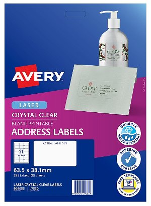 Avery L7560 Crystal Clear Laser 63.5 x 38.1mm Permanent Shipping Labels - 525 Pack