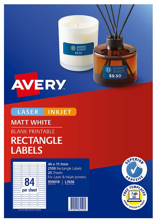 Avery L7656 Matte White Laser Inkjet 46 x 11.11mm Permanent Multi-Purpose Labels – 2100 Pack