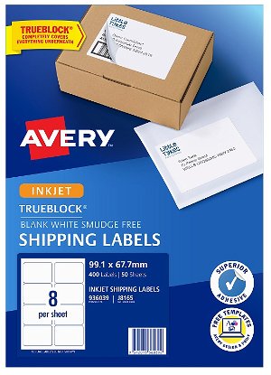 Avery J8165 White Inkjet 99.1 x 67.7mm Permanent Shipping Labels with Trueblock - 400 Pack
