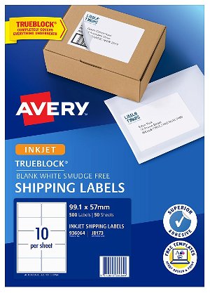 Avery J8173 White Inkjet 99.1 x 57mm Permanent Shipping Labels with Trueblock – 500 Pack