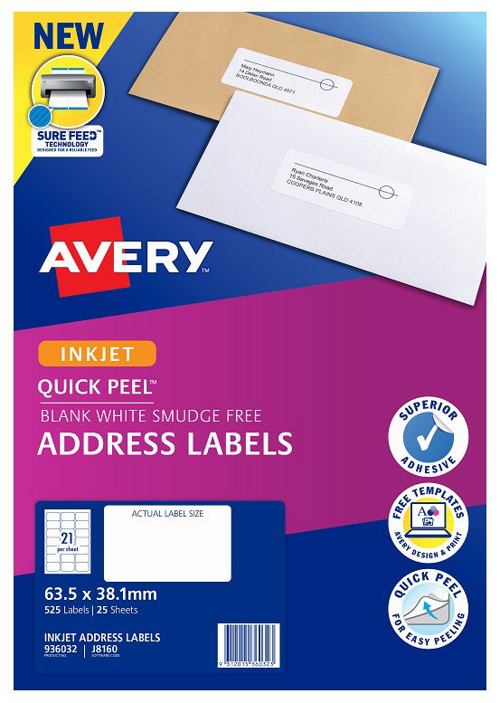 Avery J8160 White Inkjet Permanent Address 525 Pack 936032 | Elive NZ