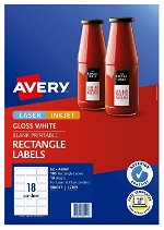 Avery L7109 Glossy White Laser Inkjet 62 x 42mm Permanent Product Labels - 180 Pack
