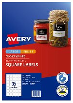 Avery L7119 Glossy White Laser Inkjet 35mm Square Permanent Product Labels - 350 Pack
