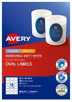 Avery L7101REV Matte White Laser Inkjet 64 x 42mm Oval Removable Product Labels - 180 Pack