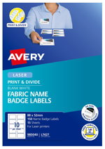 Avery L7427 Fabric White Laser 88 x 52mm Removable Print & Divide Name Badge Labels - 150 Pack