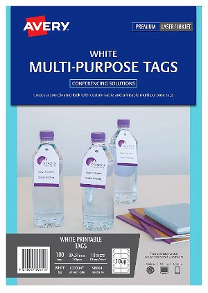 Avery C32304 White Inkjet 89 x 51mm Double Sided Printable Tags - 100 Pack