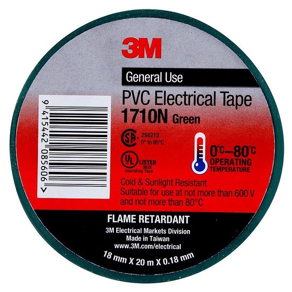 3M 1710N-GR 18mm x 20m PVC Electrical Tape Green