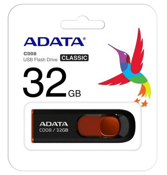 ADATA C008 32GB Retractable USB 2.0 Flash Drive - Black