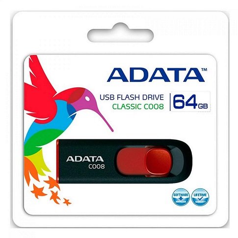 ADATA C008 64GB Retractable USB 2.0 Flash Drive - Black