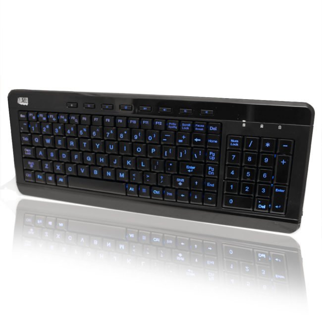 Adesso 3-Colour Illuminated USB Wired Compact Multimedia Keyboard