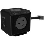 Allocacoc PowerCube Extended 4 Outlets with 2x USB-A, 1x USB-C and 1.5m Extension Cord - Black