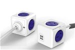 Allocacoc PowerCube Extended 4 Outlets with 2x USB Ports, 1.5m Extension Cord - Blue