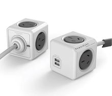 view Allocacoc PowerCube Extended 4 Outlets with 2x USB Ports, 1.5m Extension Cord - Grey