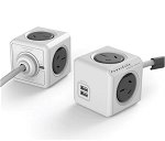 Allocacoc PowerCube Extended 4 Outlets with 2x USB Ports, 1.5m Extension Cord - Grey