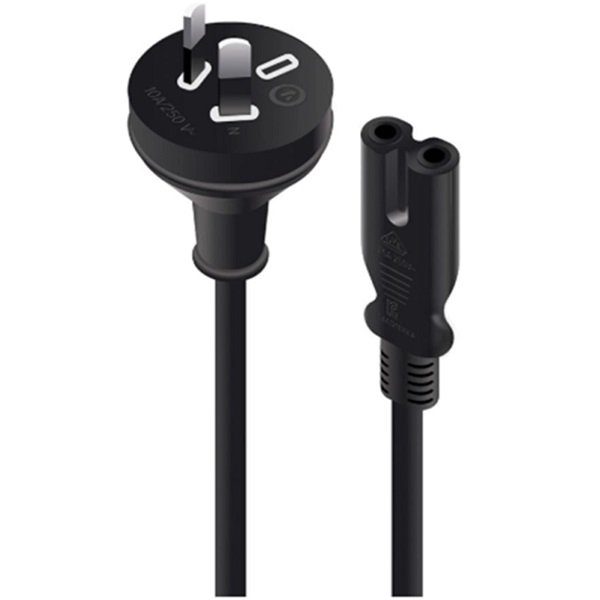 ALOGIC 2m 2 Pin Plug to IEC C7 Female Plug SAA Approved Power Cord Cable - Black