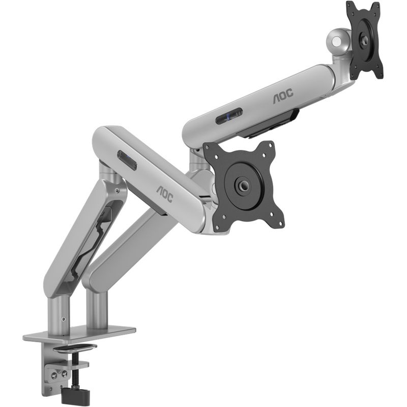 AOC AM420S Dual Desk Mount Arm for 17 - 34 Inch Flat Panel TVs or Monitors - 2 - 9kg, Silver