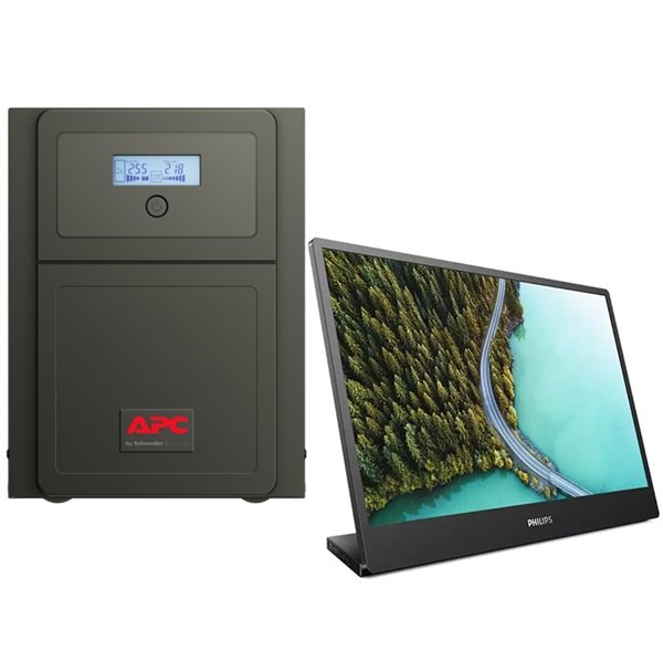 APC Easy UPS SMV 2000VA 1400W 6 Outlet Line Interactive Tower UPS + Philips Portable Monitor