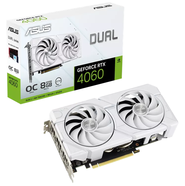 ASUS DUAL-RTX4060-O8G-EVO-WHITE 8GB GDDR6 NVIDIA Video Card - HDMI, DisplayPort