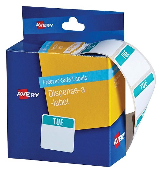 Avery 24 x 24 mm Tuesday Freezer-Safe Dispenser Square Label - 100 Labels
