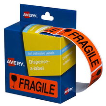 view Avery 64 x 19 mm Fragile Dispenser Label Fluoro Red - 125 Labels