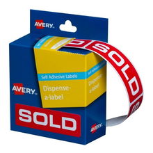 view Avery 64 x 19 mm Sold Dispenser Label Red & White - 250 Labels