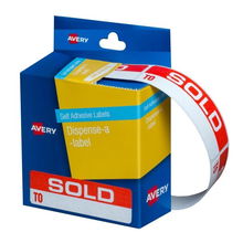 view Avery 64 x 19 mm Sold To Dispenser Label Red & White - 125 Labels