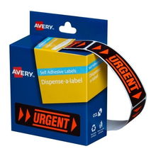 view Avery 64 x 19mm Urgent Dispenser Label Fluoro Red - 125 Labels