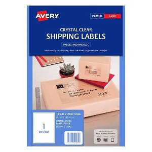 Avery L7567 Crystal Clear Laser 199.6 x 289.1mm Permanent Shipping Labels - 25 Pack