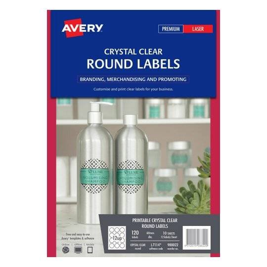 Avery L7114 Crystal Clear Laser 60mm Round Permanent Product Labels - 120 Pack