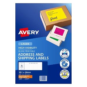 Avery L7162FO Fluoro Orange Laser 99.1 x 34 mm High Visibility Shipping Label - 25 Sheets