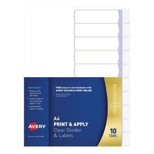 view Avery IndexMaker L7455-10 A4 Laser Inkjet Clear Divider & Label - 10 Tabs