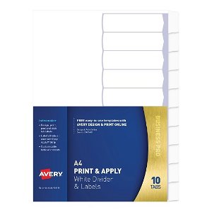 Avery IndexMaker L7455-10 A4 Laser Inkjet White Label & Divider - 10 Tabs