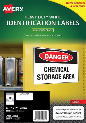 Avery L4778 White Laser 45.7 x 21.2mm Extra Strong Permanent Heavy Duty Labels – 1200 Pack