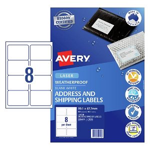 Avery L7070 Weatherproof 99.1 x 67.7 mm Permanent Laser Address Label - 80 Pack
