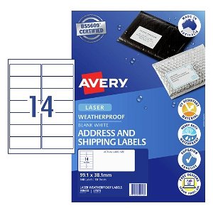 Avery L7073 Weatherproof 99.1 x 38 mm Permanent Laser Address Label - 140 Pack