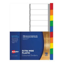 view Avery L7411-10 A4 Laser Inkjet Coloured Extra Wide Plastic Divider - 10 Tabs