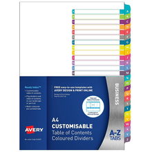 view Avery L7411-26 Multi-Coloured A4 Laser Inkjet Customisable A-Z Dividers - 26 Tabs