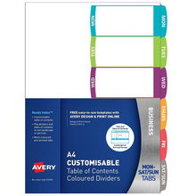 view Avery L7411-6 Multi-Coloured A4 Laser Inkjet Customisable Days Dividers - 6 Tabs