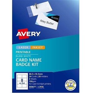 Avery L7418 Card White Laser Inkjet 86.5 x 55.5mm Name Badge Labels - 24 Pack