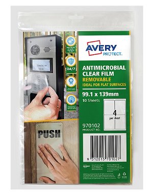 Avery Protect 99.1 x 139 mm Removable Anti-Microbial Film - 40 Pack