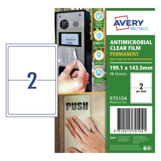 Avery Protect 191.1 x 143.5 mm Permanent Anti-Microbial Film - 20 Pack