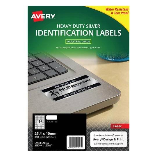 Avery L6008 Polyester Silver Laser 25.4 x 10mm Extra Strong Permanent Heavy Duty Labels - 3780 Pack
