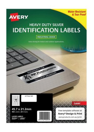 Avery L6009 Silver Laser 45.7 x 21.2mm Extra Strong Permanent Heavy Duty Labels – 960 Pack