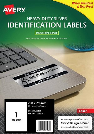 Avery L6013 Silver Laser 295 x 208mm Extra Strong Permanent Heavy Duty Labels – 20 Pack