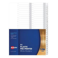 view Avery White A4 Pre-printed Plastic Divider - 1-54 Tabs