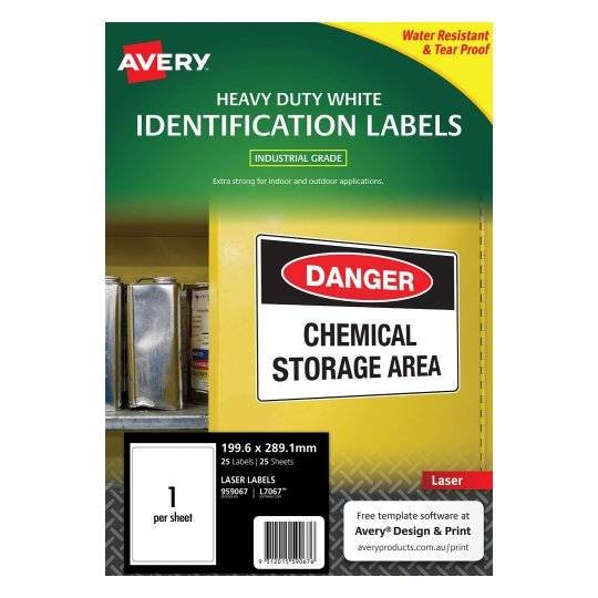 Avery L7067 Polyester White Laser 199.6 x 289.1mm Extra Strong Permanent Heavy Duty Labels - 25 Pack