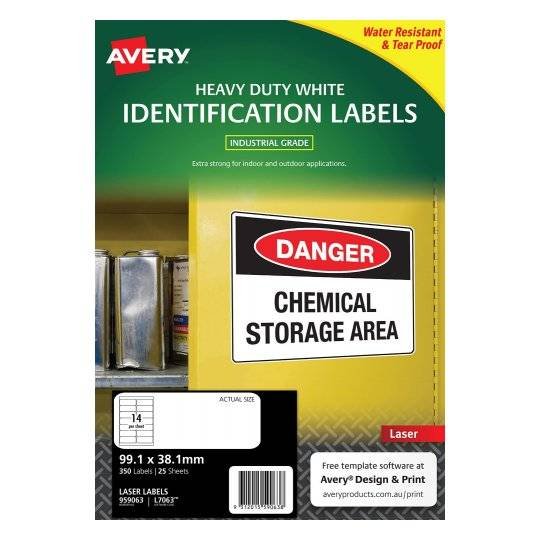 Avery L7063 Polyester White Laser 99.1 x 38.1mm Extra Strong Permanent Heavy Duty Labels - 350 Pack
